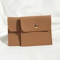 Dark brown PU leather jewelry pouch with snap button closure for earrings storage - 8*8cm / Coffee