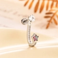 Silver star-shaped cartilage earring with pink opal and zircon in U-shape design - Single Piece / Purple (A401-5#)