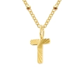 18k gold plated stainless steel necklace featuring a textured T-letter pendant - Letter T / Gold