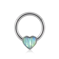 Anneau de septum en acier argenté avec incrustation d'opale arc-en-ciel en cœur - 1.2x8mm / Cœur (Opale Artificielle OP17)
