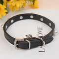 Collier pour animaux en cuir noir avec boucle en strass et détails en perles - Noir