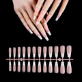 Macro view of long trapezoid French press-on nails with nude pink base and white tips - French White Tip Long Almond Matte (XFS-MP08)