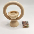 Vertical wooden ring essential oil diffuser stand with round base and crystal beads - Agate