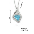 Light blue heart pendant necklace in polished silver finish with elegant link chain - Silver Blue Rhinestone (N01050-4)