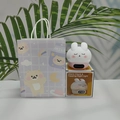 Pink and white shy rabbit alarm clock night light set with matching gift bag - Shy Rabbit (Pink) + Checkered Bear Gift Bag