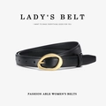 Cinturón clásico de cuero negro para mujer con hebilla dorada ovalada diseño minimal - 100cm / Negro