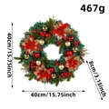 Red poinsettia Christmas wreath with gold ornaments and berries, 15.75 inch diameter - Small Poinsettia Style