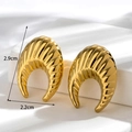 Boucles d'oreilles créoles croissant en acier inoxydable doré au design texturé - Grand Or Fileté en Forme de C (ER-1132)
