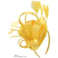 Elegant yellow fascinator headband with satin loops and feathers for cocktail parties - Yellow