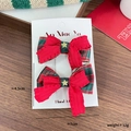 Set di fermagli per capelli natalizi con fiocchi a quadri rossi e verdi e stelle dorate - 6-Coppia di Fermagli con Stella