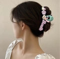 Purple and mint green hair claw clip featuring a cartoon rabbit and Barbie lettering - Purple Cartoon Plush(FJ067)