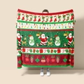 Coperta natalizia in flanella con Babbo Natale e pupazzo di neve a motivo integrale - Stile 1-9 (Mix natalizio rosso verde) / 75*100 CM