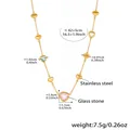 Detailed dimensions of heart charm necklace with glass stones and 18k gold plating - Mixed Colors Heart / 42+5cm / Gold