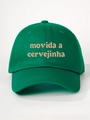 Détail de la casquette verte en coton avec broderie beige movida a cervejinha - Réglable / vert olive