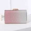Sparkling pink and silver gradient glitter evening clutch bag with gold metallic frame - Pink