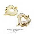 Detailed front and back view of gold MOM heart pendant with shell and cubic zirconia - Mom Heart Style / Pendant Only (No Chain)