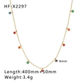 Collar de cadena de bolas doradas con piedras de circón coloridas y cierre ajustable - Oro de 18K / Estilo de Gema de Color (HF-X2297)