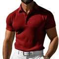 Men's slim fit polo shirt in burgundy waffle knit fabric with classic three-button collar - S / Wine Red
