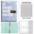 Blue glitter 100 envelope savings challenge binder with combination lock and $5,050 tracker - 100-Day Set + 1 Tracker Card / Iridescent Blue