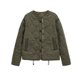 Army green quilted jacket for women with long sleeves and zipper closure in military style - XS / Green