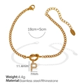 Gold stainless steel chain bracelet with letter P pendant and rhinestones for women - Letter P Rhinestone Gold Bracelet (SL100 White Rhinestone P)