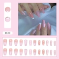 Pink gradient press-on nails with marble patterns and rhinestones in long coffin shape - Pink Sparkling Rhinestone (Z613) [Glue Type]