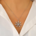 Sparkling silver snowflake necklace with white pearls for elegant Christmas party style - 19 White K Style (WG-1448 Necklace)