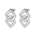 Pendientes cuadrados entrelazados de plata 18K con textura de cuerda y perlas engastadas - Estilo de Perla Cuadrada de Doble Capa / Color Acero