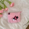 Kleiner Geldbeutel aus rosa Plissee-Stoff mit süßen Katzen-Motiven und Druckknopf - Schwarz Rosa Trendige Katze Kleiner Kartenhalter