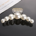 Elegant transparent hair claw clip featuring a row of seven gradient white faux pearls - 4# Large Transparent Pearl Claw