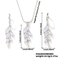 Macro shot of silver cube jewelry set dimensions including necklace and earrings - Leaf Fringe Style (KSS00059WGWH)