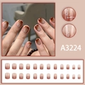 Brown amber gradient short square press-on nails with silver glitter and white line art - Amber Gradient Smudge Glue Style (A3224)