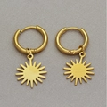 18K gold plated stainless steel hoop earrings with sunburst star pendants for women - Sun Shape (SE20121179G)