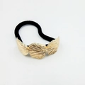 Elegant black hair tie with three gold alloy shell-textured metal charms for ponytails - Three-Piece Fan-Shaped Texture (Hair Tie 11)