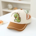 Close-up of cream and brown baseball cap with 3D dinosaur design and LLOONG text - 50cm (1-3 Years) / Off White