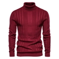 Nauwsluitende heren coltrui in bordeauxrood met verticale ribgebreide textuur details - S / Rood