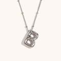Silver balloon letter B pendant necklace with starburst engraving and bead chain - Steel-B