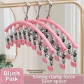 Blush pink stainless steel sock drying rack with 10 non-slip clips and rubber coating - 10 Clips - 1 Pack / Carmine Pink