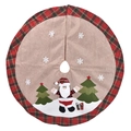 Christmas tree skirt with Santa Claus applique and red black plaid border on white background - 108cm / Santa Claus