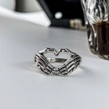 Vintage silver-tone wrap ring with zircon micro-pave and skull hands forming a heart shape - Skull Hand Heart Retro Style - Silver