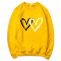 Felpa girocollo giallo brillante con stampa a cuore, vista piatta su sfondo bianco - S / Graffiti a Doppio Cuore / Giallo