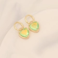 Macro shot of 18K gold heart earrings featuring yellow-green gradient gemstones - Green (8#)