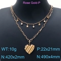 Collana a due strati in acciaio inossidabile oro rosa con ciondoli cuore e stella - Stile 1 Oro Rosa