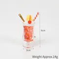 Portachiavi mini tè alla frutta rosso con gelato giallo e cannuccia, alto 6cm - arancio-rosso