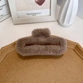 Plush brown oversized hair claw clip with soft faux fur for autumn and winter hairstyles - Brown & Yellow