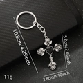 Gothic silver cross keychain with rose decoration and black heart-shaped gemstone accent - Black 010-4 (Rose Black Heart Gem Cross)