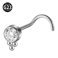 L-shaped G23 titanium nose stud featuring round zircon and a three-ball cluster design - Large Stone With Three Beads (Style 5 5-Shaped) / 0.8x7mm