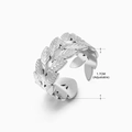Silver adjustable open ring with intricate layered leaf texture in stainless steel - Steel-colored Ring 154