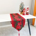 Christmas table runner with red poinsettia pattern and elegant tassel decoration - 18# Red Base Jacquard Floral