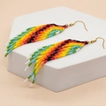 Vibrant gradient beaded tassel earrings in bohemian style with golden metal hooks - Rainbow Stripe Tassel (MG-E220045B)